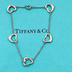Authentic Tiffany & Co 925 Silver Elsa Peretti 5 Open Hearts Bracelet